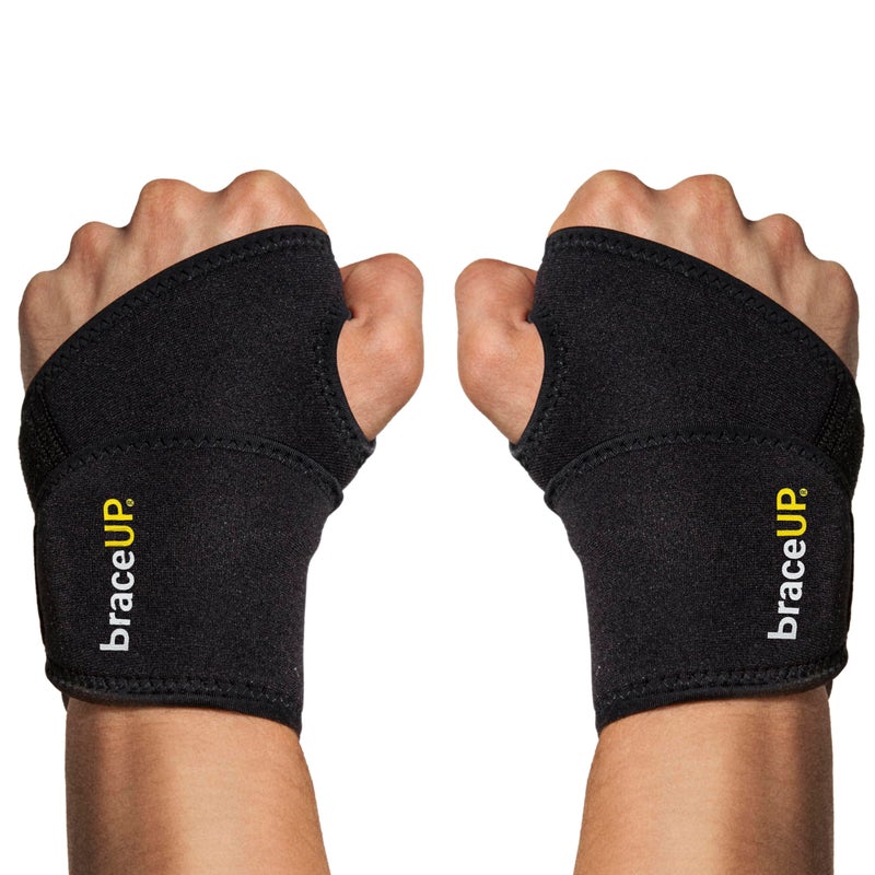 BraceUP Adjustable 2 Wrist Wraps for Men and Women - Workouts Wrist Band, Carpal Tunnel Compression Wrist Support, Tendonitis Wrist Splint, One Size Adjustable (pack of 2)